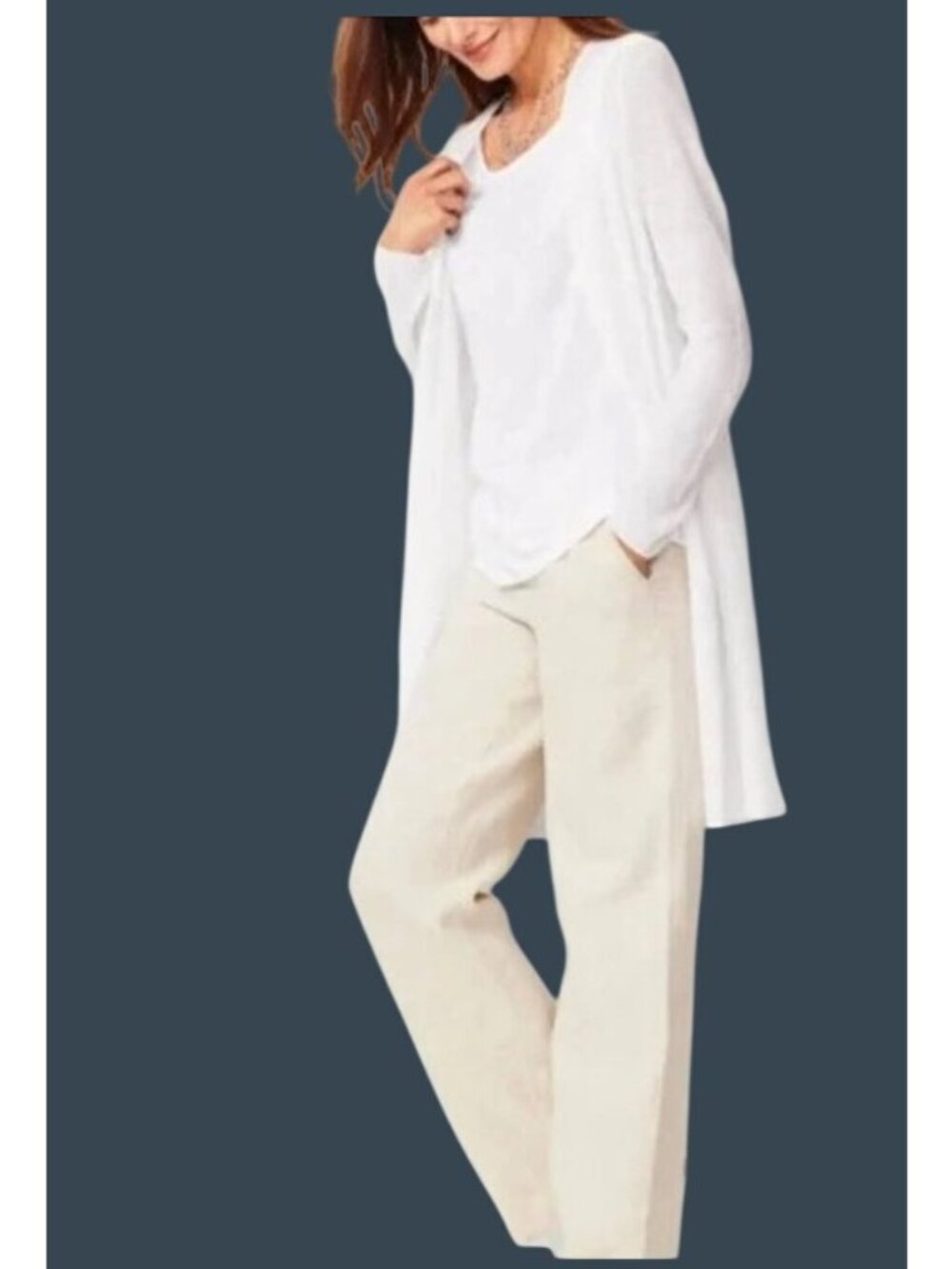 J.Jill Womens White Open-Front Cardigan Sweater XL Linen Blend Lightweight Knit